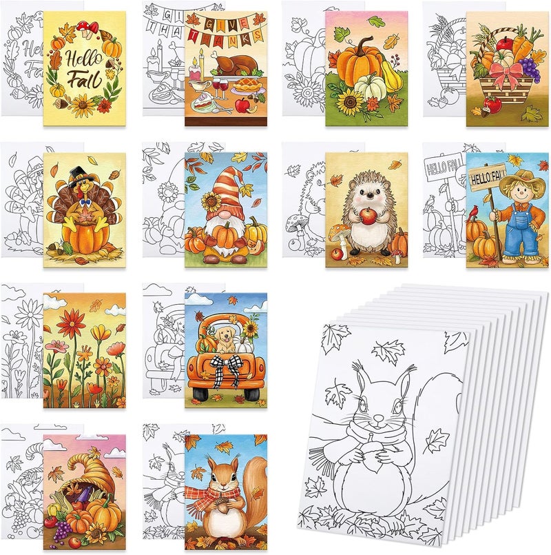Anseal 12 Packs Fall Thanksgiving Pre Drawn Canvas to Paint, 5" X 7" Pre Printed Canvas for Kids, Pre Stretched Canvas Outline Painting Boards for Beginners, Students, Party Favor (Fall) - Image 1